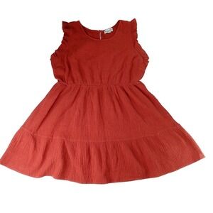 Indigo Rose Rust Color Orange Gauze Ruffle Sleeve Tiered Dress Women's 2x